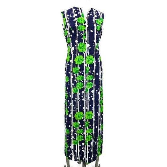 Gregg Draddy Dresses & Skirts - Vintage 60s Gregg Draddy Maxi Dress Womens 10/12? Navy Blue Green Floral